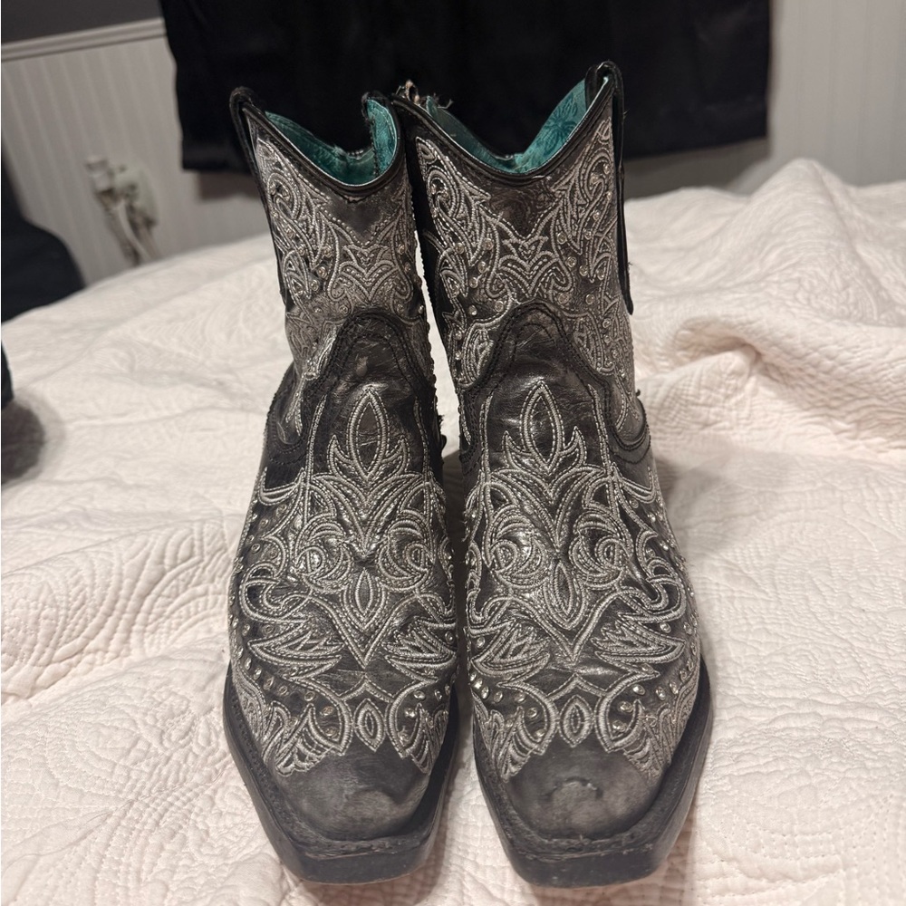 Corral Black and Silver Embroidered Heeled Boots with crystals